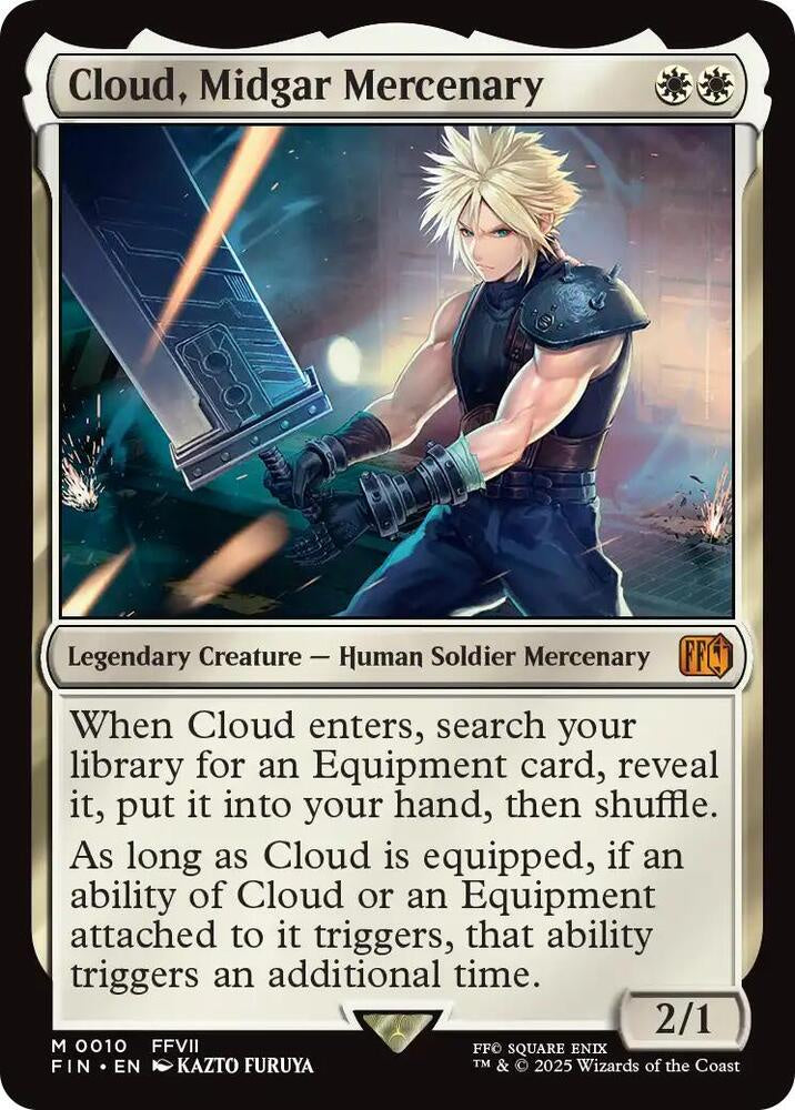Card featuring Cloud, Midgar Mercenary from Final Fantasy VII with character and text details.