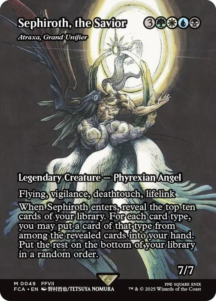 Card featuring Sephiroth, the Savior with detailed artwork and text.