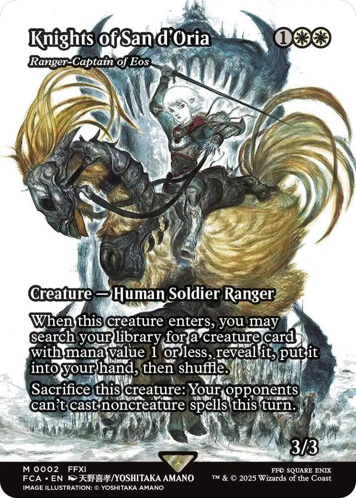 “Knights of San d’Oria Ranger-Captain of Eos showcase foil card from Final Fantasy Through the Ages.”