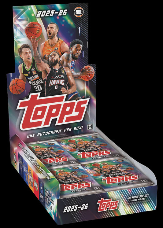 2025-26 Topps NBL Basketball Hobby Box factory sealed with 20 packs and 1 guaranteed autograph per box.