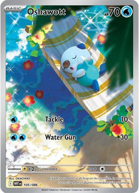 Pokémon Oshawott 105/086 SV White Flare Holo Rare Card Near Mint Condition