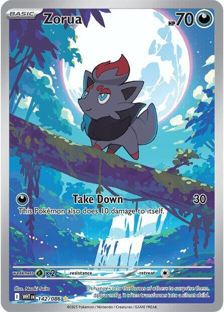Pokémon Zorua 142/086 Illustration Rare holo card from Scarlet & Violet White Flare in Near Mint condition.