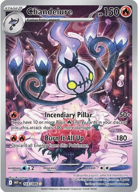 Pokémon Chandelure 103/086 Illustration Rare holo card from Scarlet & Violet White Flare in Near Mint condition.