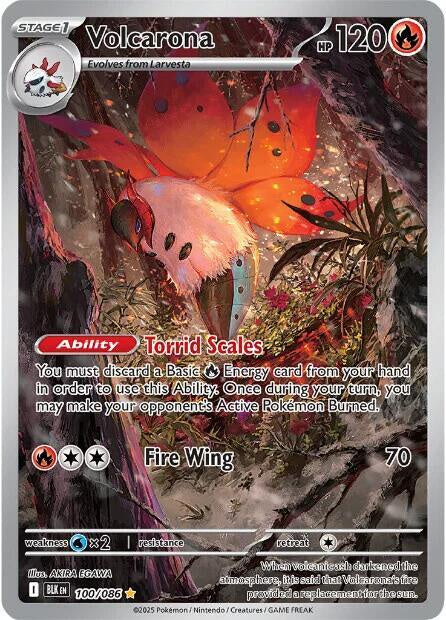 Pokémon Volcarona 100/086 Illustration Rare holo card from Scarlet & Violet Black Bolt in Near Mint condition