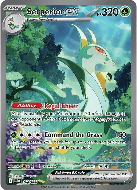 Pokémon Serperior ex 164/086 Special Illustration Rare textured holo card from Scarlet & Violet Black Bolt in Near Mint condition.
