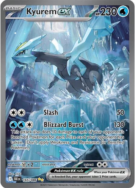 Pokémon Kyurem ex 165/086 Special Illustration Rare textured holo card from Scarlet & Violet Black Bolt in Near Mint condition.