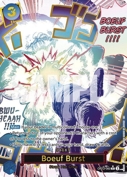 One Piece Card Game Namco Boeuf Burst OP12-060 Alternate Art Foil Rare Legacy of the Master English card.
