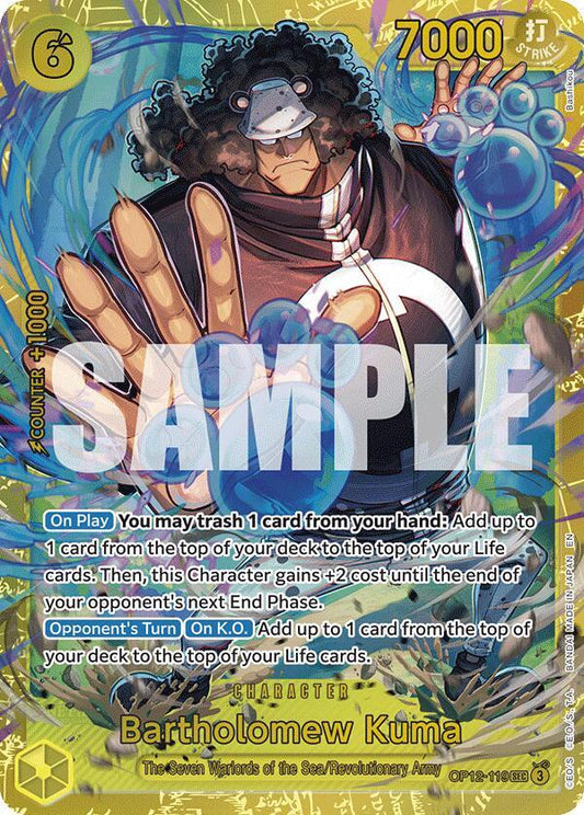 Bartholomew Kuma card from One Piece Card Game Legacy of the Master OP12.