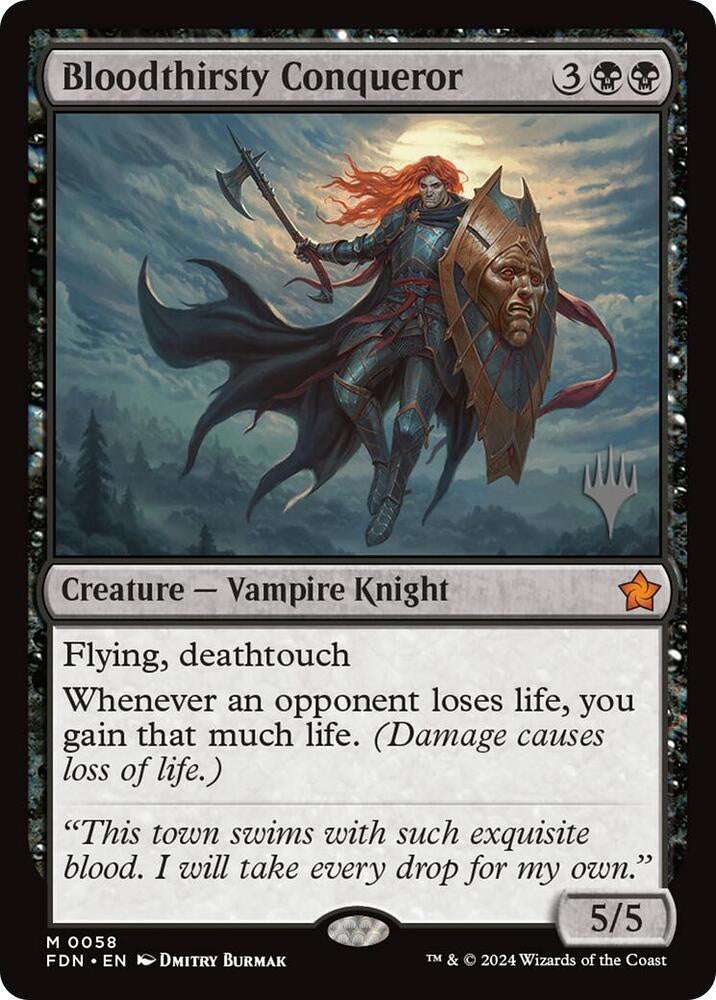 Bloodthirsty Conqueror #58 Promo Pack stamped card from Edge of Eternities (PPEOE), Near Mint Mythic Rare Magic: The Gathering Vampire Knight.