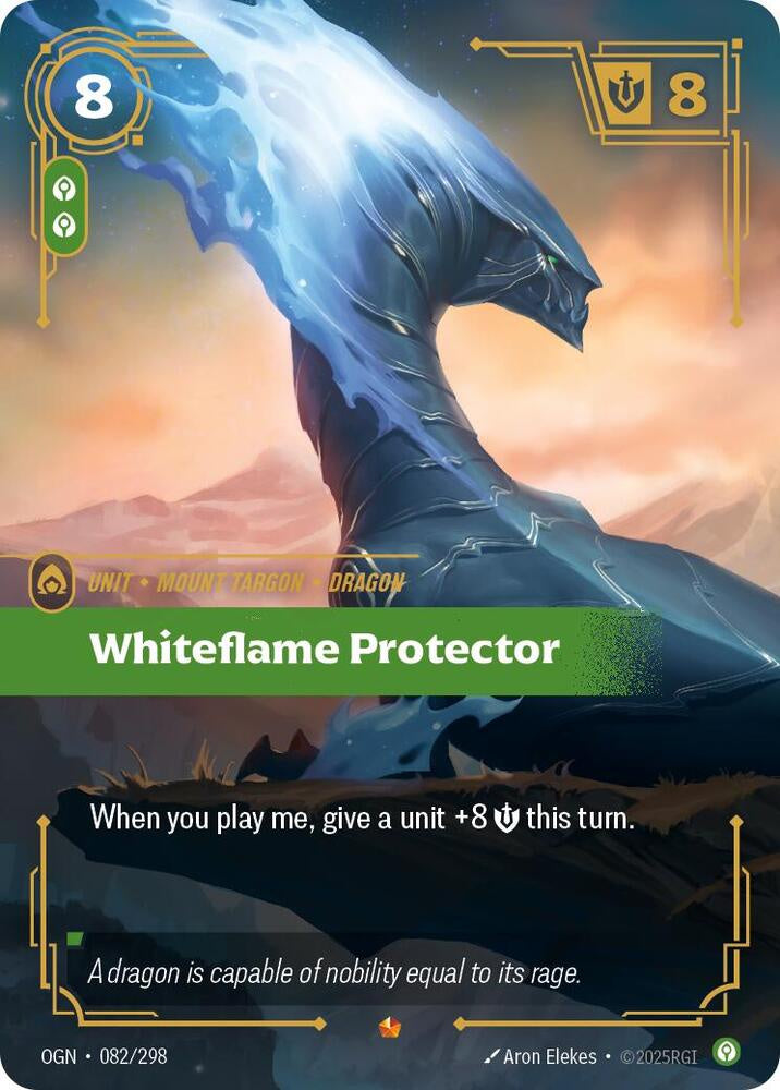 Whiteflame Protector foil card with glowing celestial armor and radiant artwork