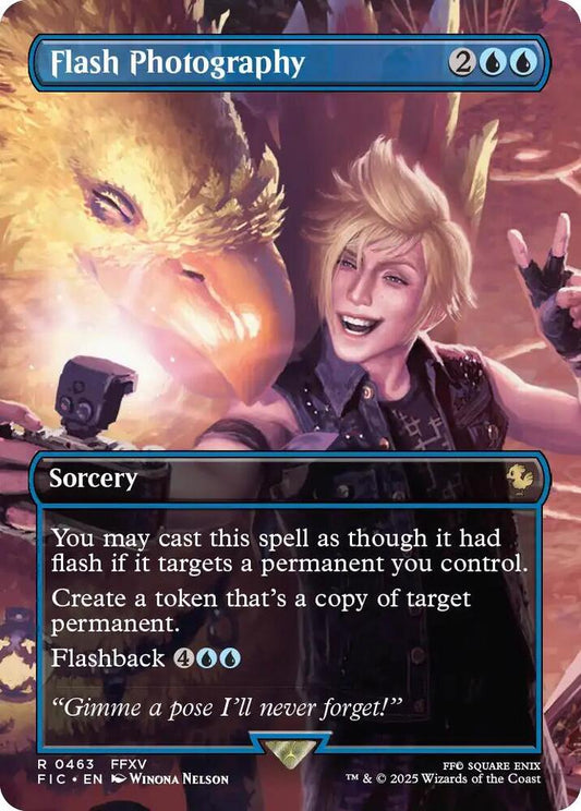 Card featuring a character with a dragon and text about 'Flash Photography'.