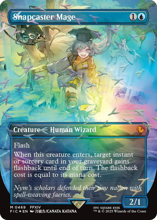 Borderless Chocobo Track Foil Snapcaster Mage from Magic: The Gathering Commander: FINAL FANTASY featuring premium artwork and an exclusive foil treatment.