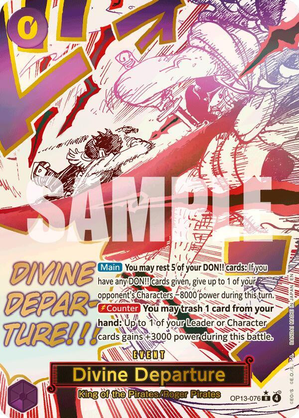 One Piece Carrying on His Will Divine Departure OP13-076 Alternate Art Foil English trading card.
