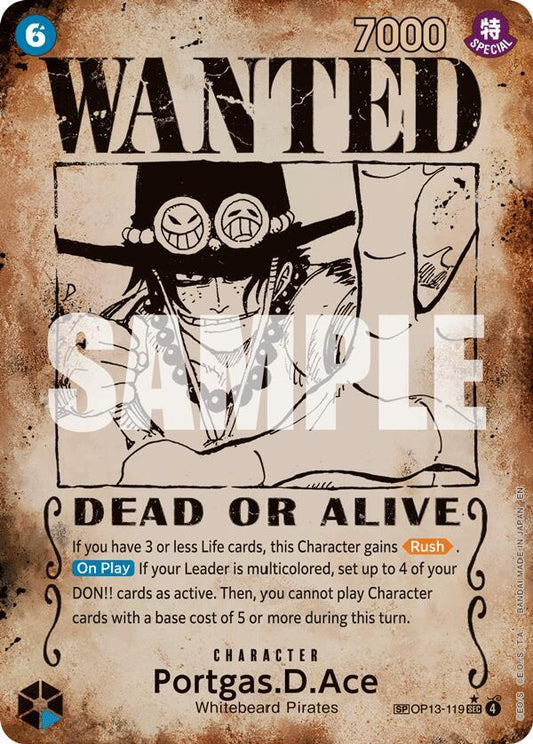 Portgas D Ace Wanted Poster 119 OP13 One Piece Card Game card.