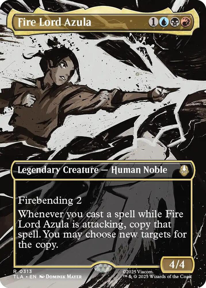 Borderless foil Fire Lord Azula card with full-art blue fire illustration from Avatar: The Last Airbender