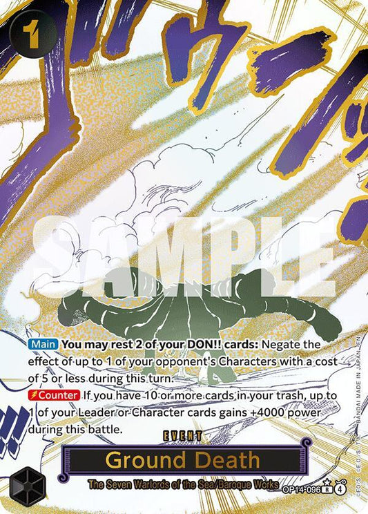 Ground Death alternate art card from One Piece Card Game OP14 The Azure Sea’s Seven, collectible card.