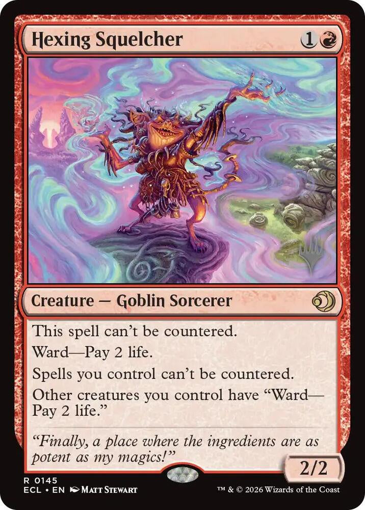 Hexing Squelcher card from a collectible card game with colorful design and text.