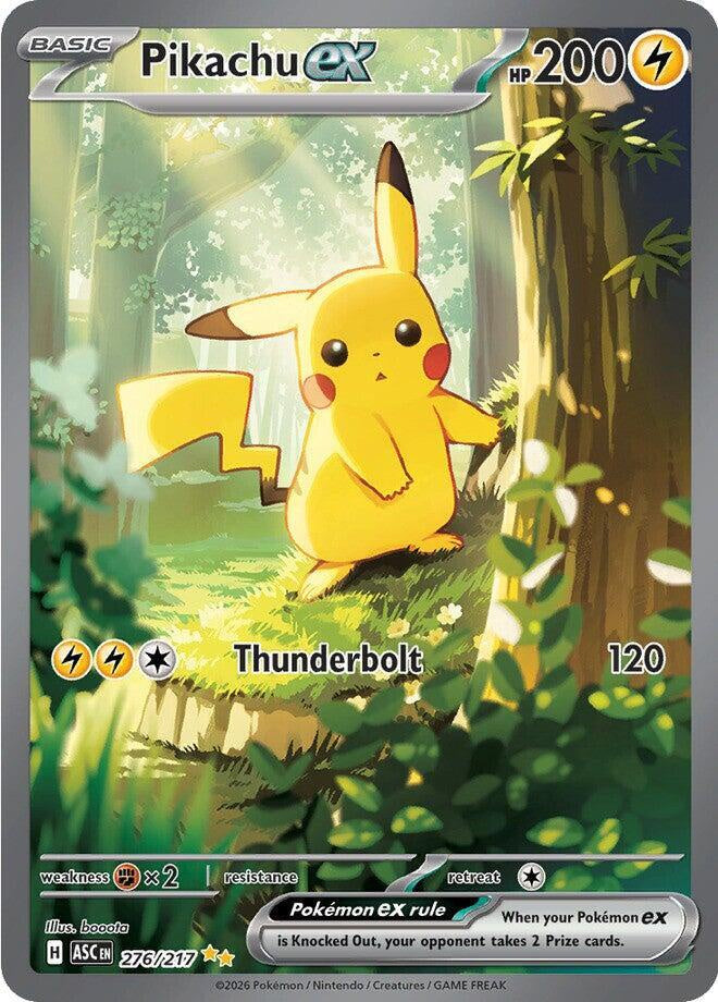 Pokémon Pikachu ex 276/217 Ascended Heroes Special Illustration Rare full-art holo English trading card in Near Mint condition.