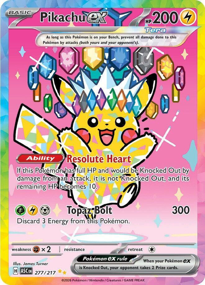Pokémon Pikachu ex 277/217 Special Illustration Rare from Scarlet & Violet Ascended Heroes in Near Mint condition.