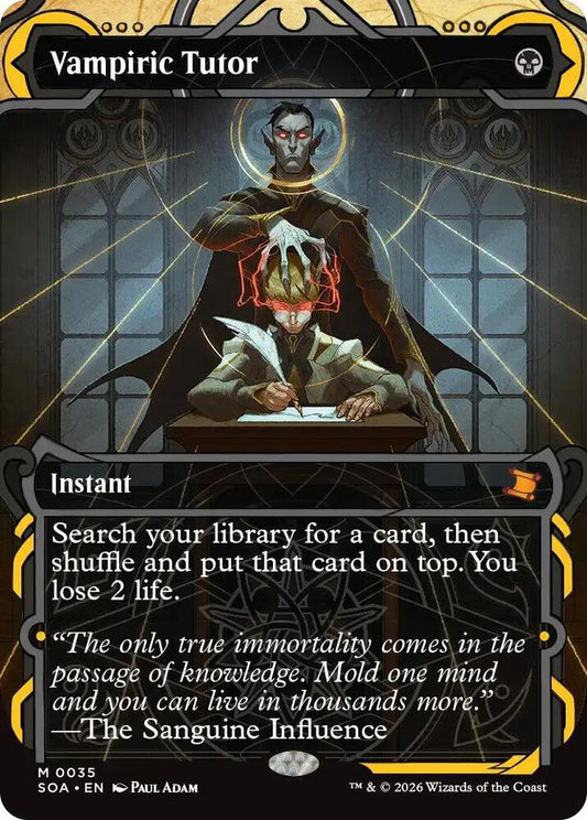 Vampiric Tutor card from a collectible card game with a dark, gothic design.