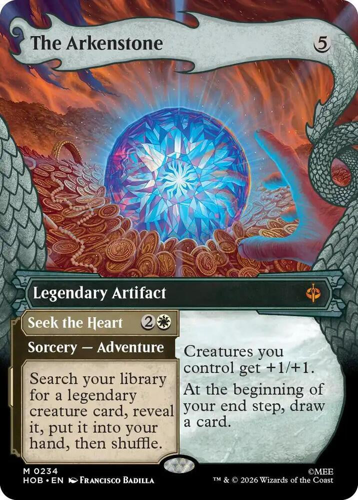 The Arkenstone #234 Showcase Mythic Rare from Magic the Gathering The Hobbit HOB, Near Mint Legendary Artifact with Seek the Heart Adventure.