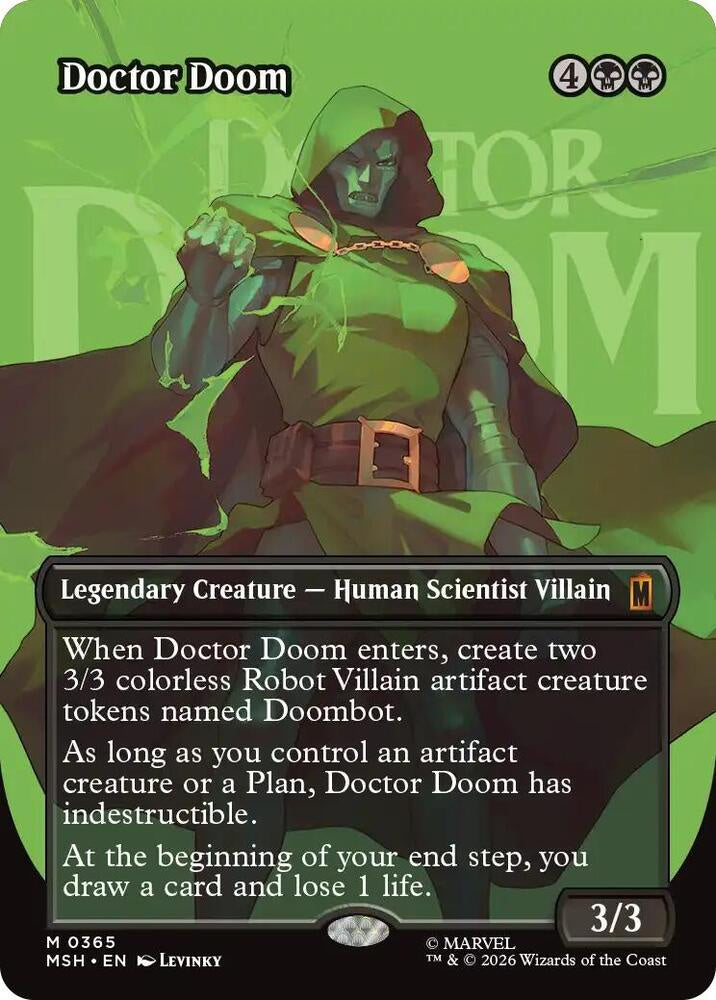 Doctor Doom Borderless #365 from Marvel Super Heroes (MSH) Near Mint Mythic Rare Magic: The Gathering legendary creature featuring premium Marvel artwork.