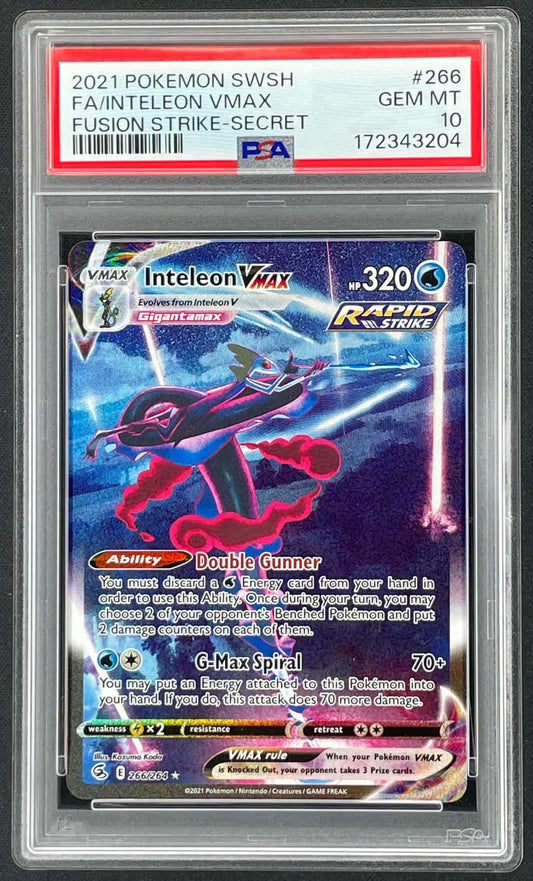 Inteleon VMAX 266/264 Alternate Art Secret Rare Fusion Strike Pokémon card graded PSA 10 Gem Mint