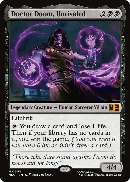 Card featuring a character with purple energy effects and game text.