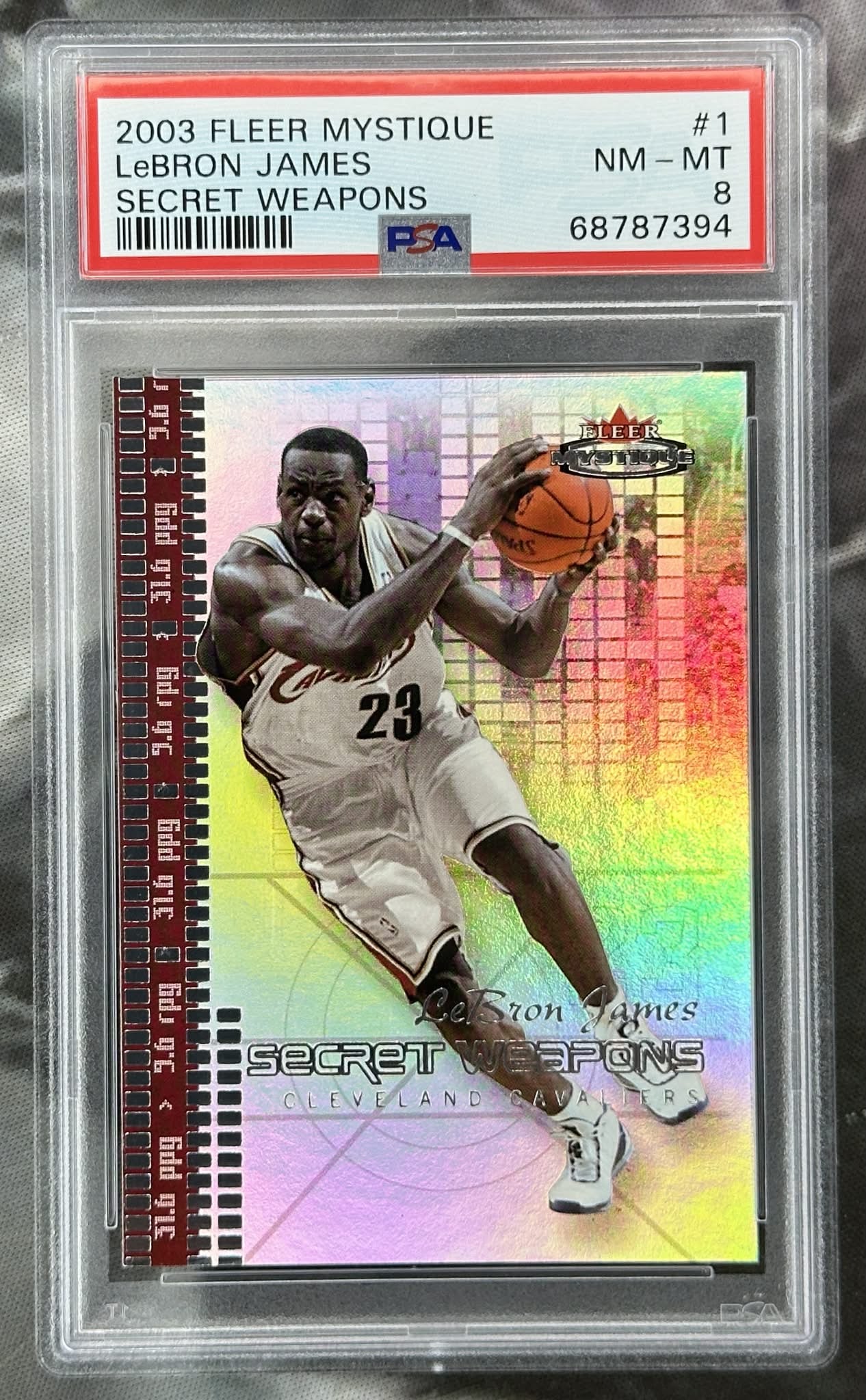 2003-04 Fleer Mystique Secret Weapons LeBron James #1 serial numbered /500 PSA 8 graded basketball card