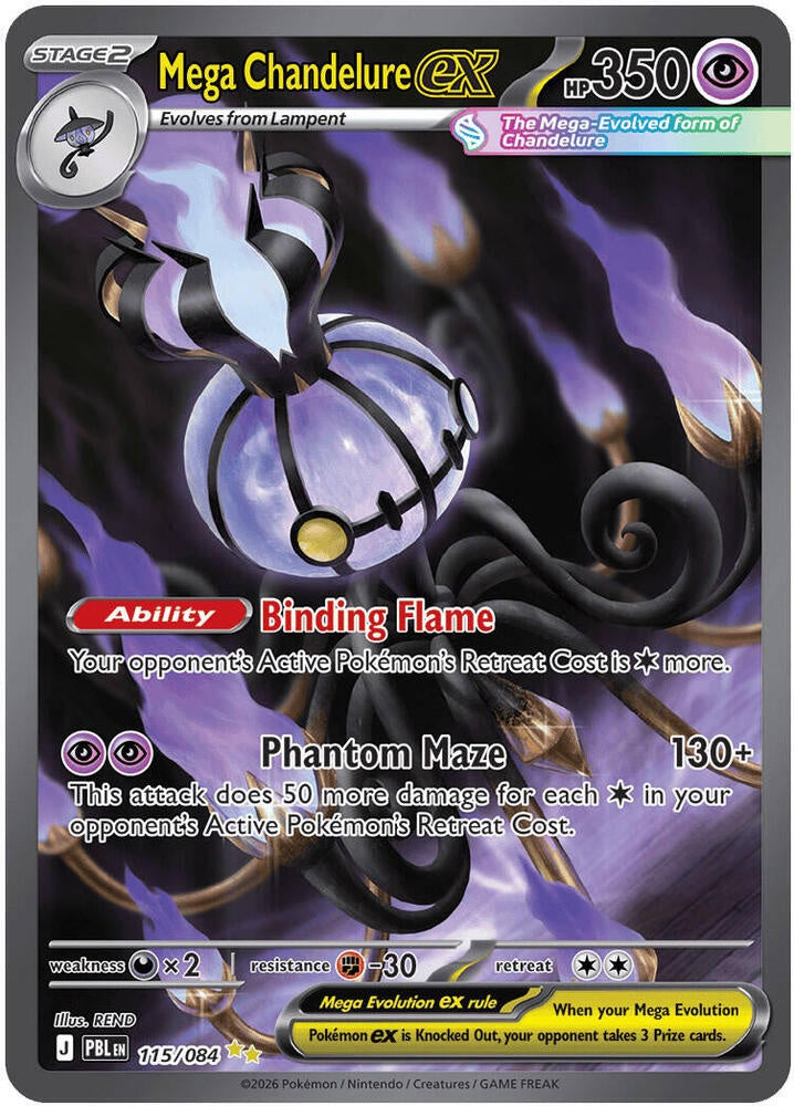2026 Pokémon Pitch Black Mega Chandelure ex 115/084 Special Illustration Rare Holo card in Near Mint condition.