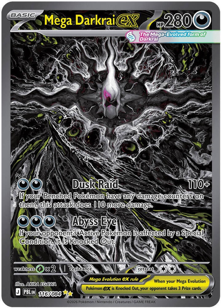 2026 Pokémon Pitch Black Mega Darkrai ex 116/084 Ultra Rare Full Art Holo card in Near Mint condition.