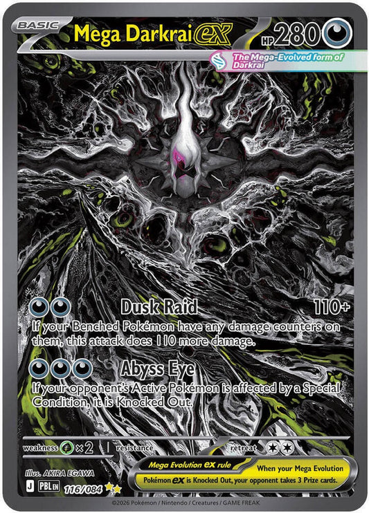 2026 Pokémon Pitch Black Mega Darkrai ex 116/084 Ultra Rare Full Art Holo card in Near Mint condition.