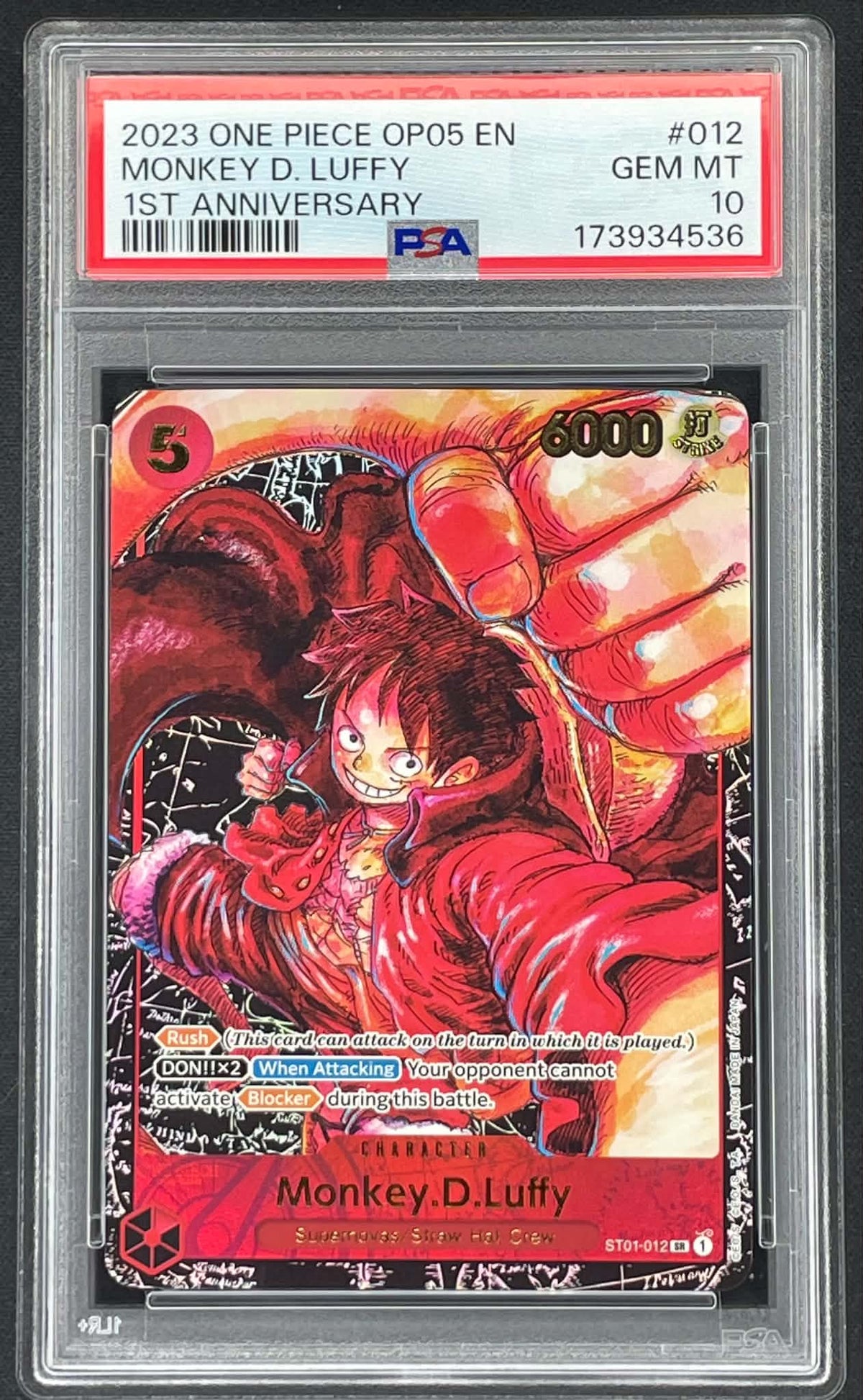 Monkey D Luffy ST01-012 Alternate Art Awakening of the New Era OP05 One Piece Card Game graded PSA 10 Gem Mint