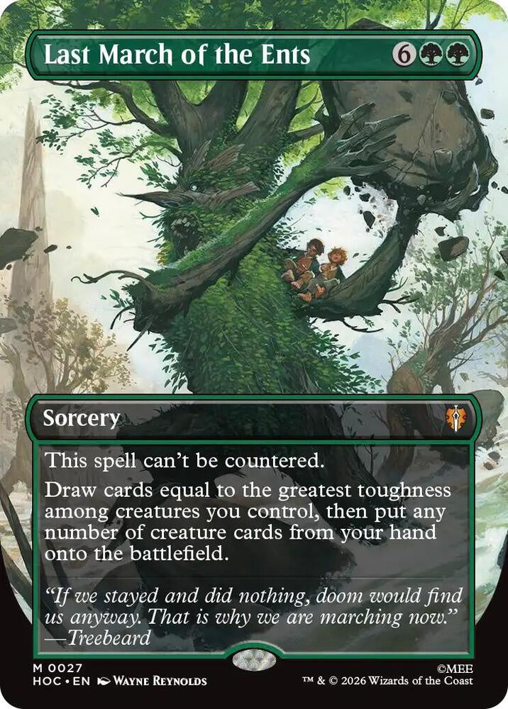 Last March of the Ents #27 Borderless Mythic Rare from Magic the Gathering The Hobbit Eternal-Legal HOC, Near Mint green Commander sorcery.