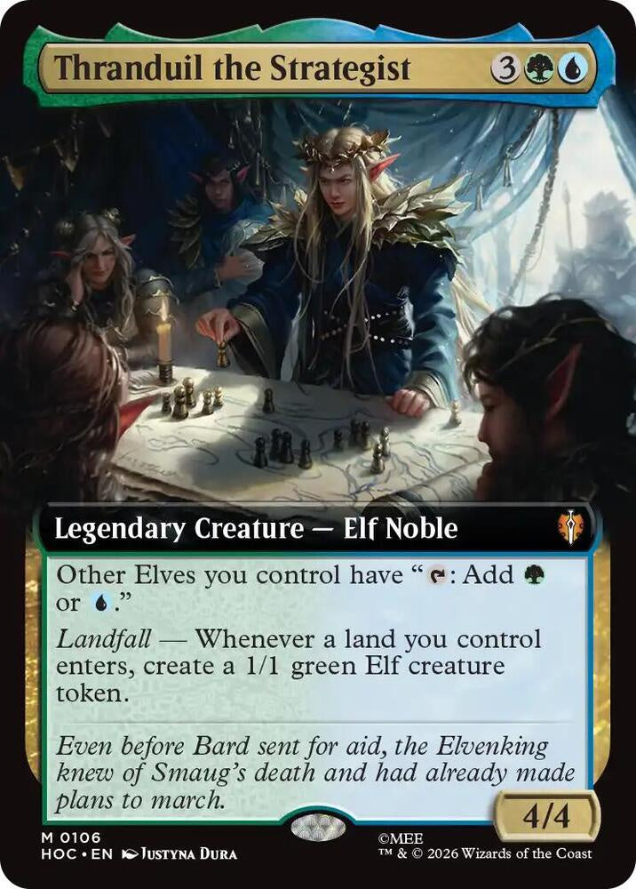 Thranduil the Strategist #106 Extended Art Mythic Rare from Magic the Gathering The Hobbit Eternal-Legal HOC, Near Mint non-foil Legendary Elf Noble.