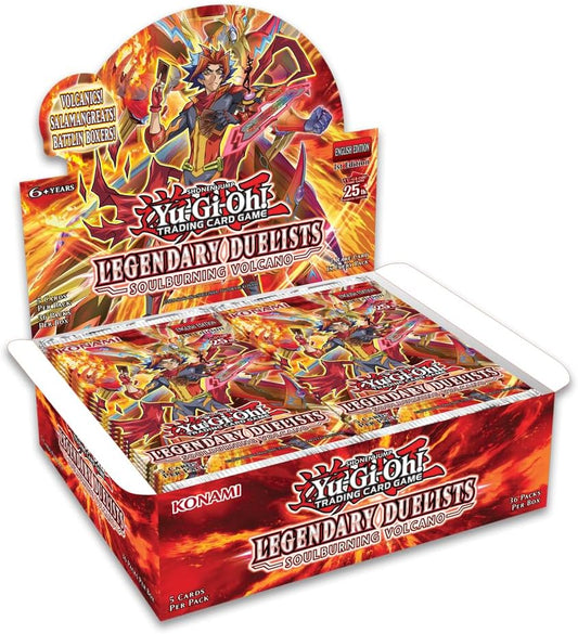 Sealed Yugioh Soulburning Volcano Booster Box containing 36 booster packs featuring Salamangreat, Volcanic and Battlin' Boxer support.