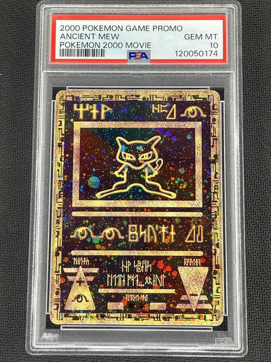 Pokémon trading card featuring Ancient Meéw in a protective case with a PSA label.