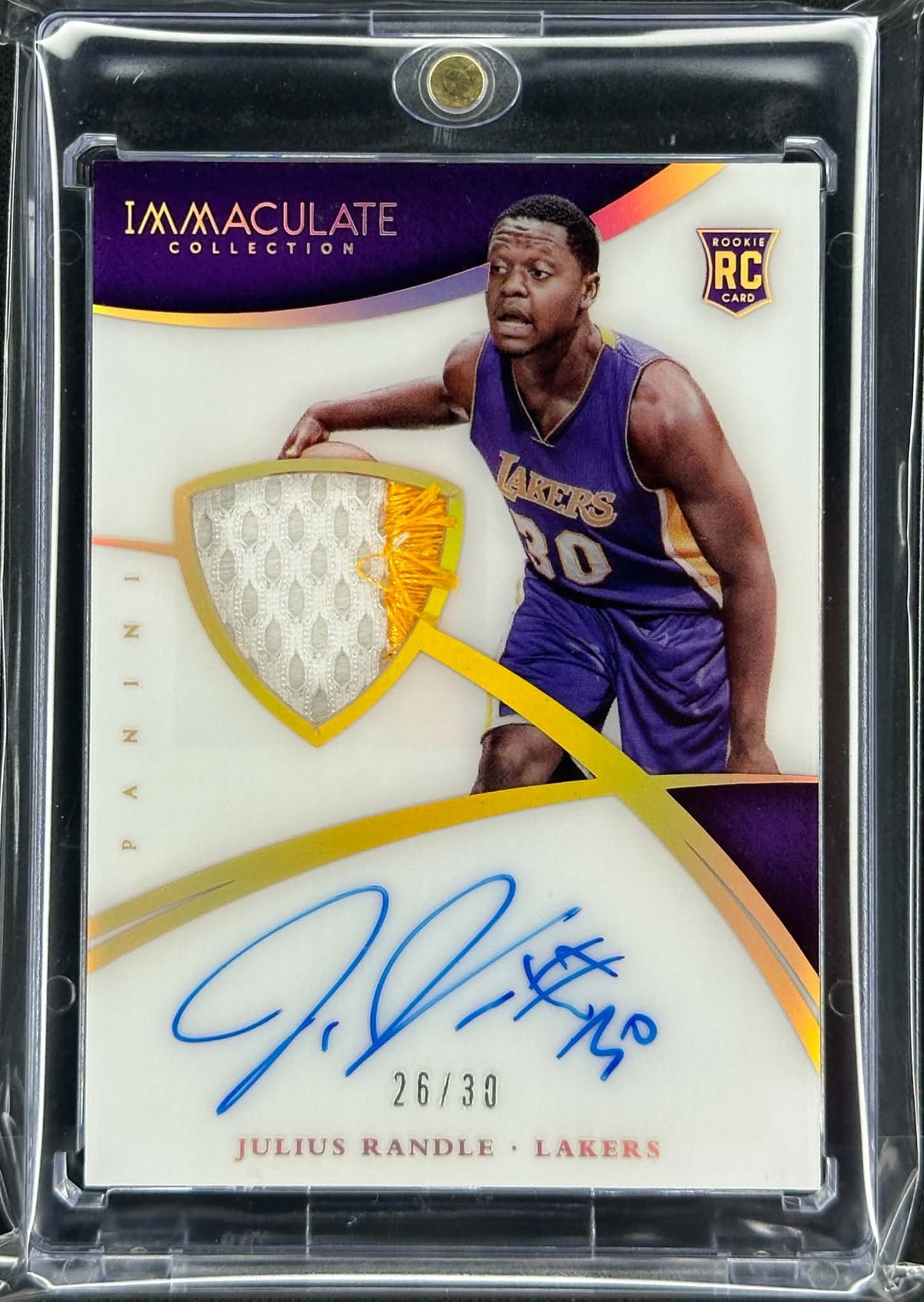 2014-15 Panini Immaculate Julius Randle rookie patch autograph #103 numbered /30 Los Angeles Lakers basketball card front