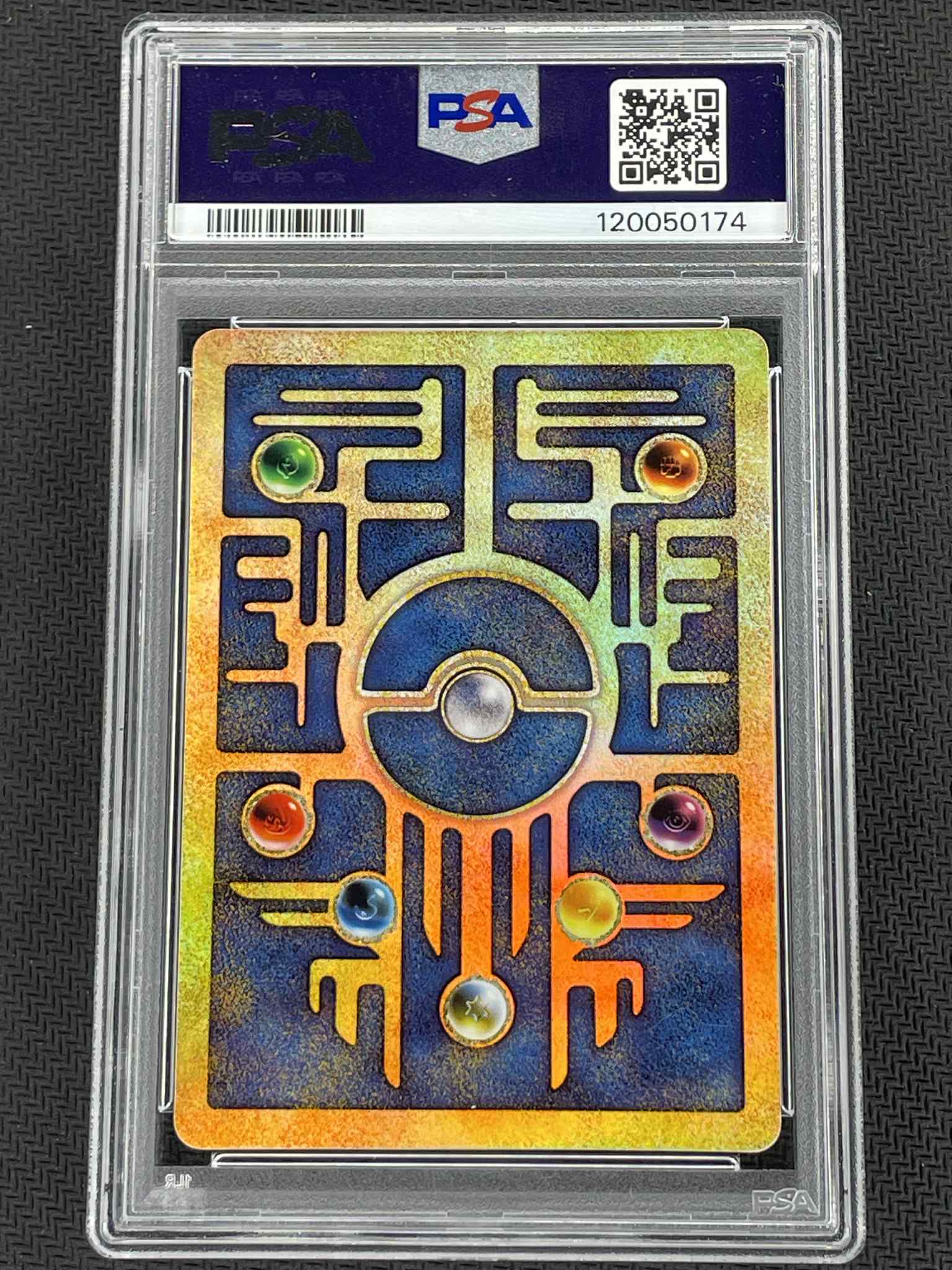 Collectible card with a colorful design in a PSA protective case