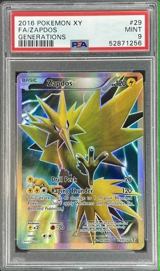 Zapdos 29/83 Generations Holo Rare PSA 9 Mint graded Pokémon trading card.
