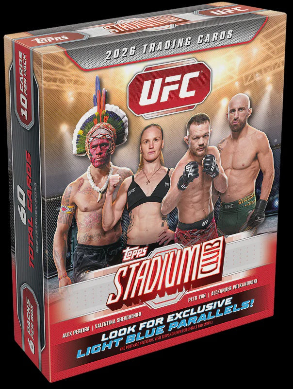2026 Topps Stadium Club UFC Mega Box factory sealed with 6 packs containing 10 cards each.