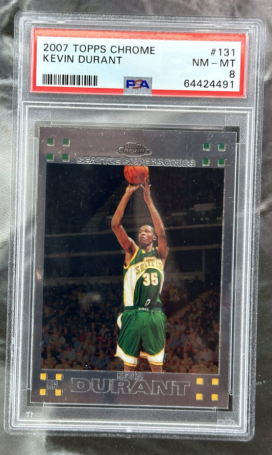 2007 Topps Chrome Kevin Durant rookie #131 PSA 8 Near Mint–Mint graded basketball card
