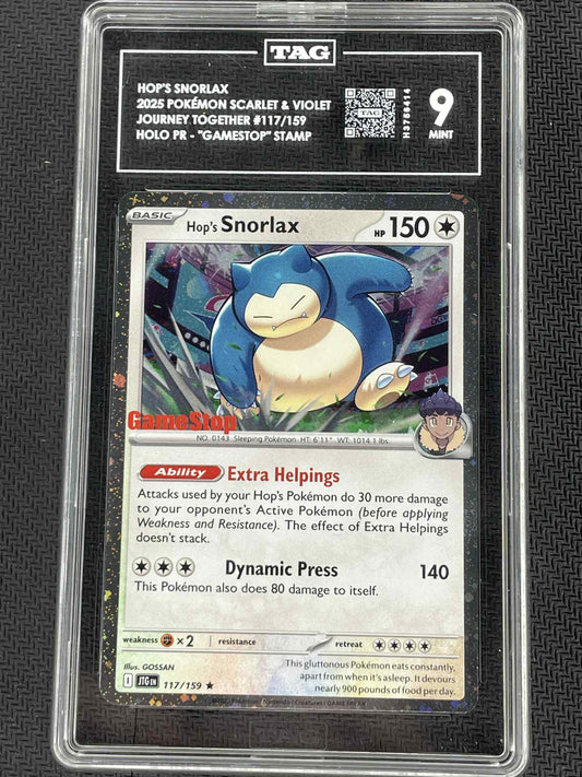 2025 Pokémon Journey Together GameStop Promo Hop’s Snorlax #117/159 TAG 9 Slab