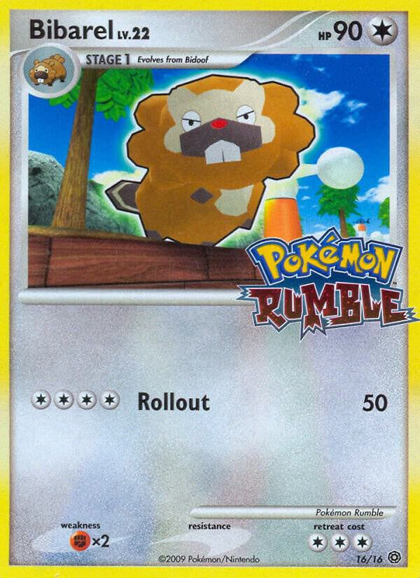 2009 Pokémon Rumble Bibarel #16/16 LP promotional Pokémon card with exclusive Rumble artwork and holographic finish.