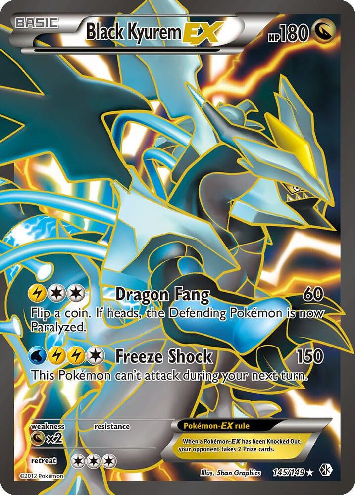 2012 Pokémon Boundaries Crossed Black Kyurem EX 145/149 Full Art Holo trading card.