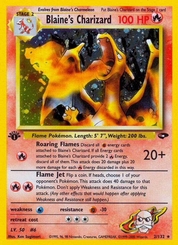 Blaine’s Charizard - 2/132 - Holo Rare – 1st Edition – Gym Challenge – English – LP