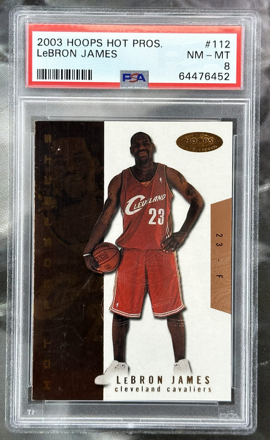 2003 Hoops Hot Prospects LeBron James rookie #112 serial numbered /1000 PSA 8 graded basketball card