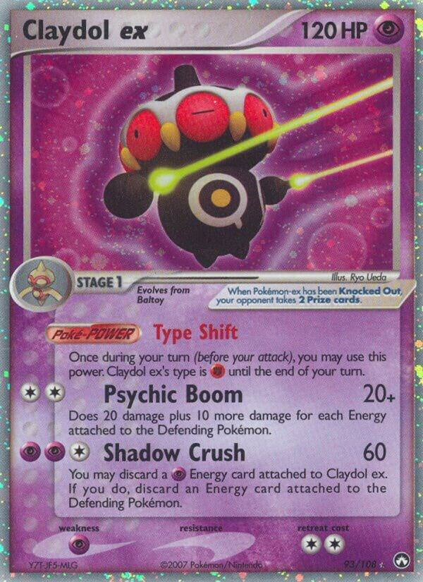 2007 Pokémon Claydol ex 93/108 EX Power Keepers Ultra Rare Holo English card in Near Mint condition.