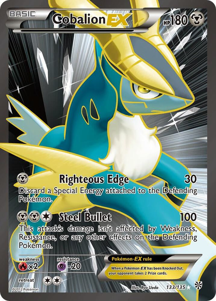 2013 Pokémon Black & White Plasma Storm Cobalion-EX 133/135 Full Art Ultra Rare card.