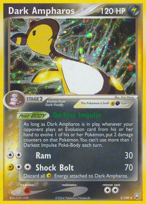 2004 Pokémon EX Team Rocket Returns Dark Ampharos 2/109 Rare Holo card in Lightly Played condition.